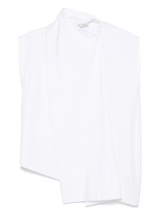 Camicia smanicata con colletto a stola