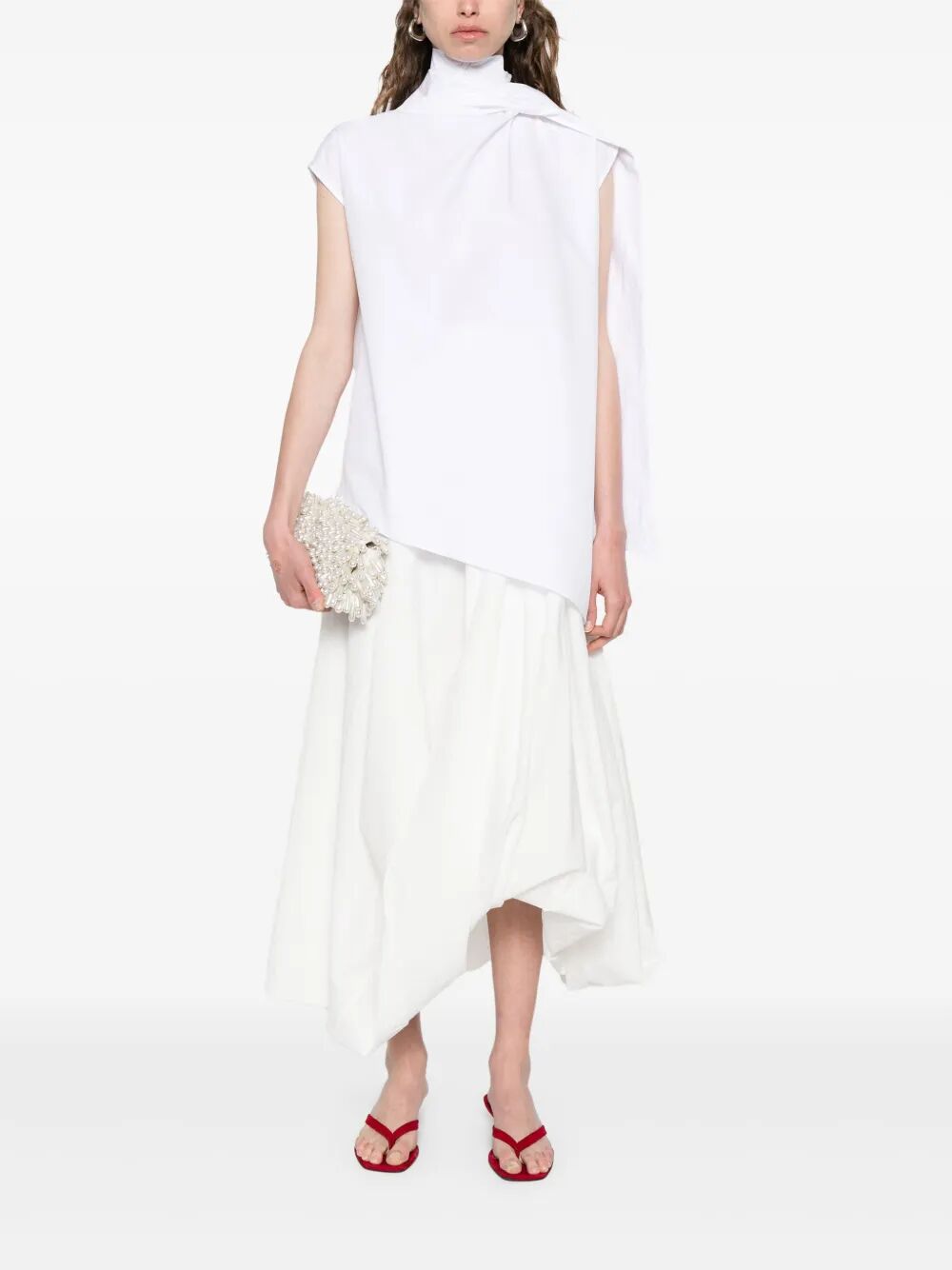 Camicia smanicata con colletto a stola