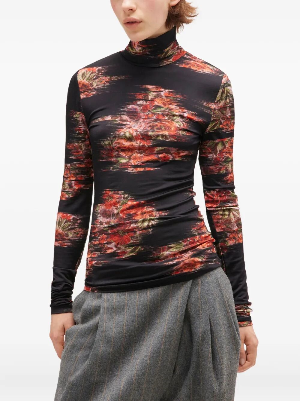 Printed Shiny Jersey Turtleneck