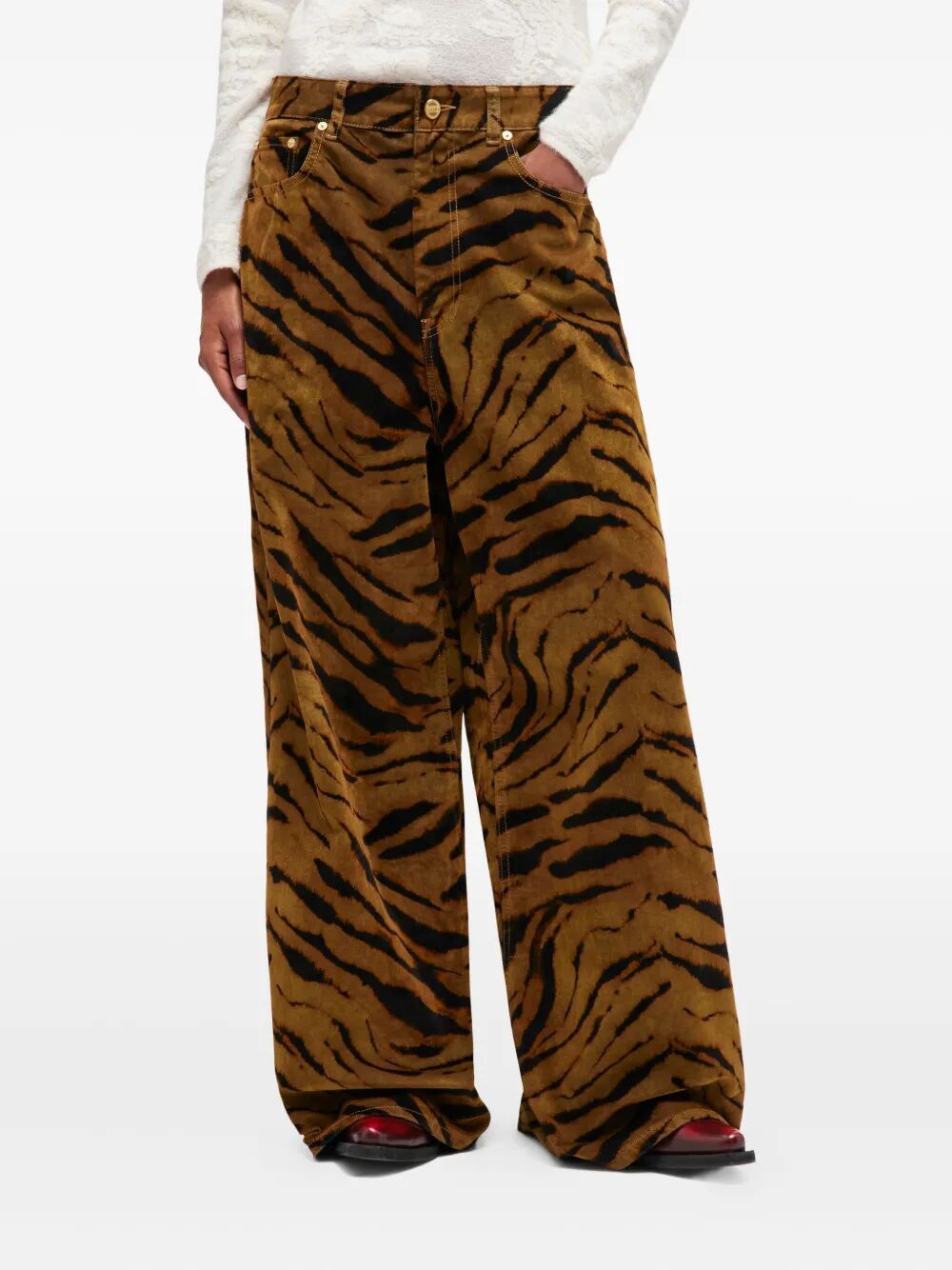 Printed Flock Denim Baggy Jeans