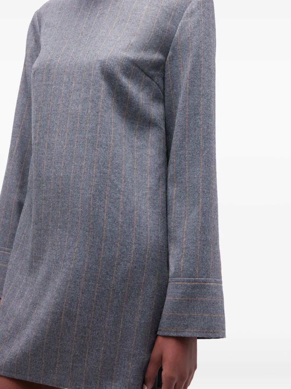 Brushed Wool Stripe Circle Collar Mini Dress