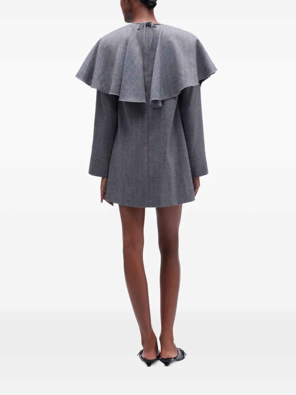 Brushed Wool Stripe Circle Collar Mini Dress