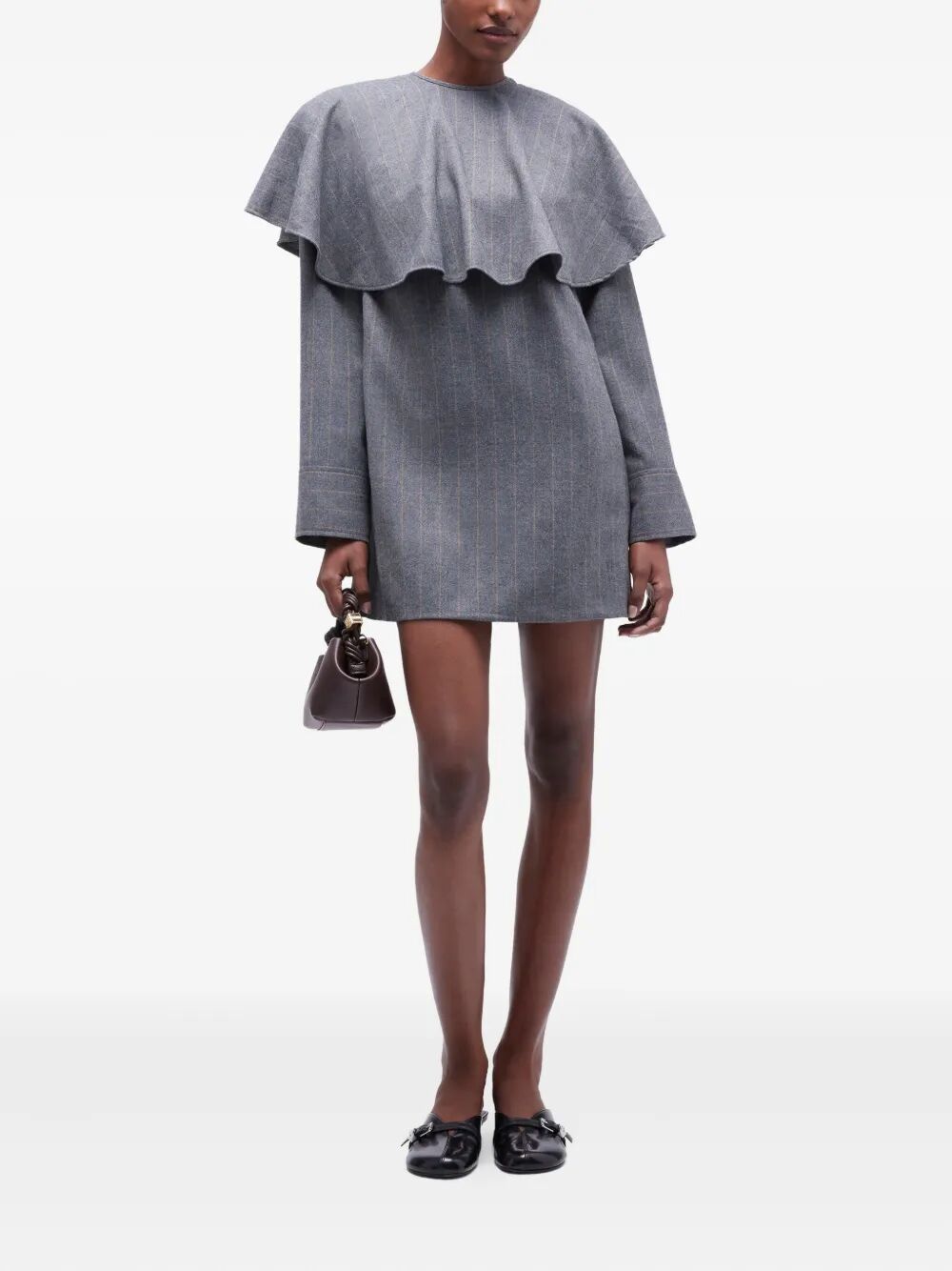 Brushed Wool Stripe Circle Collar Mini Dress