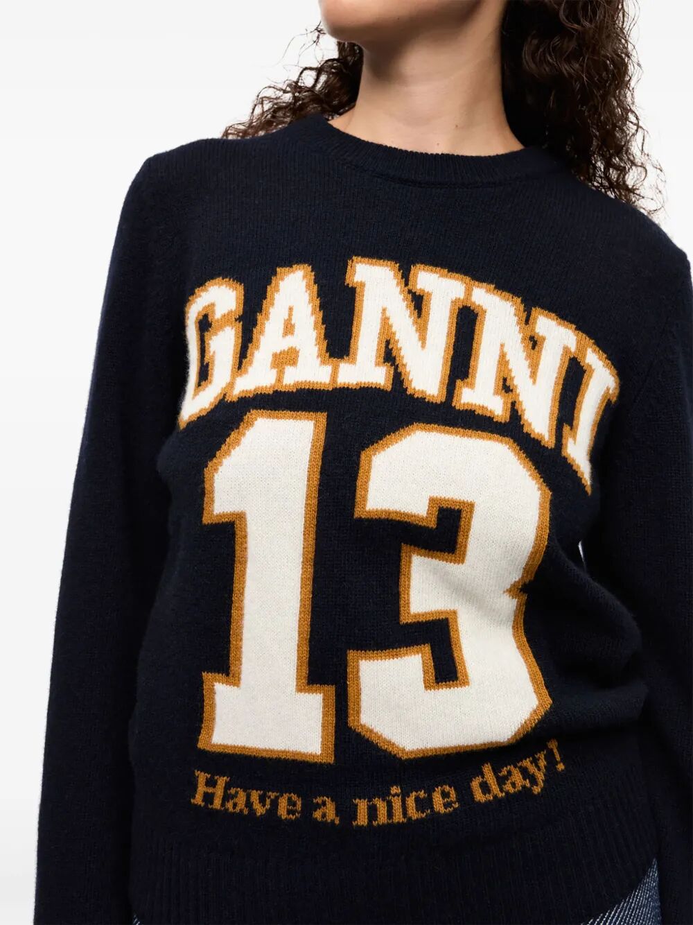 Graphic Wool Mix Baseball Crewneck
