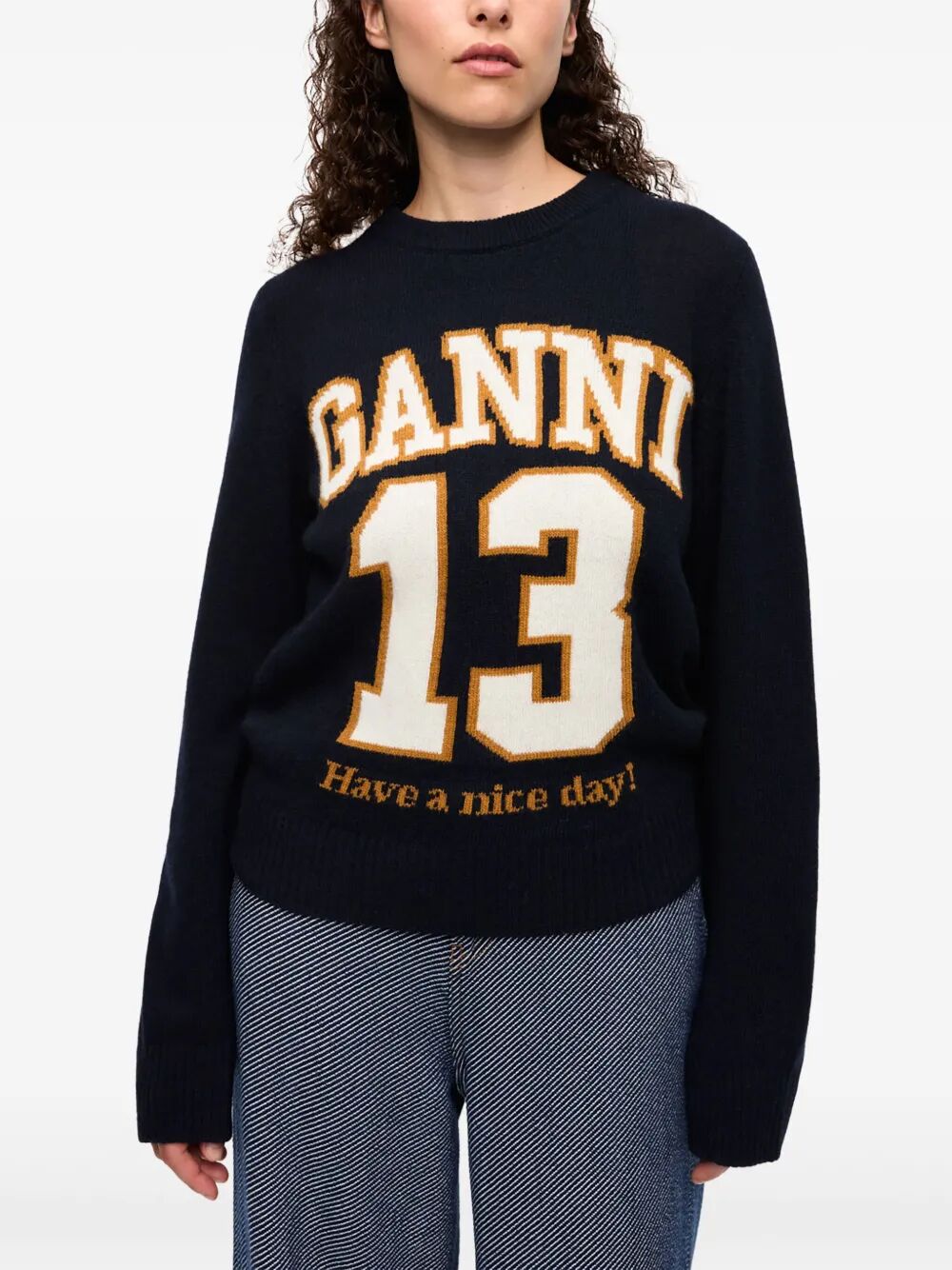 Graphic Wool Mix Baseball Crewneck