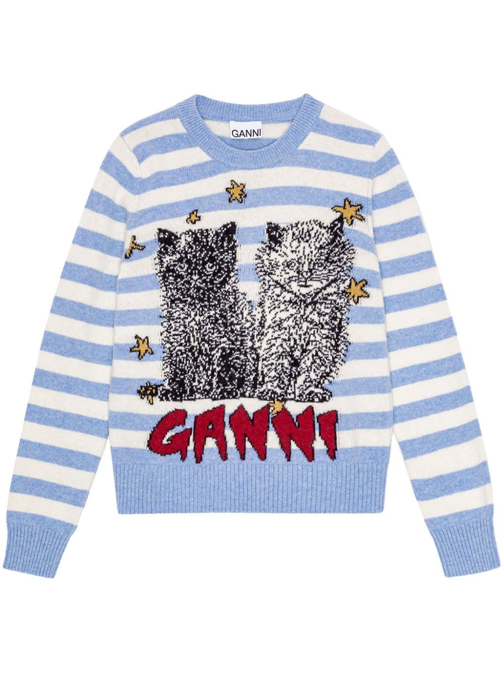 Striped Graphic Wool Mix Cats Crewneck