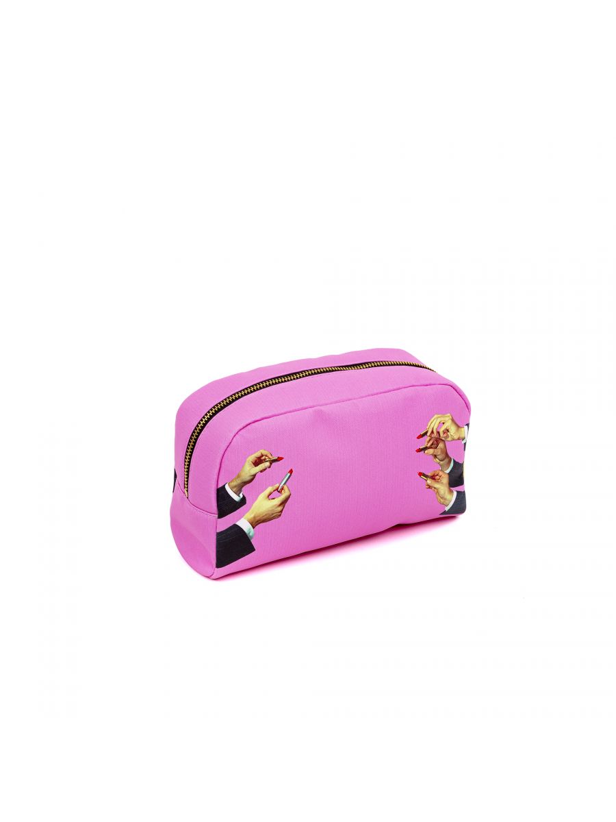 BEAUTY-CASE IN PU STAMPATO "TOILETPAPER" Cm. 23x8 h.13 - LIPSTICKS PINK