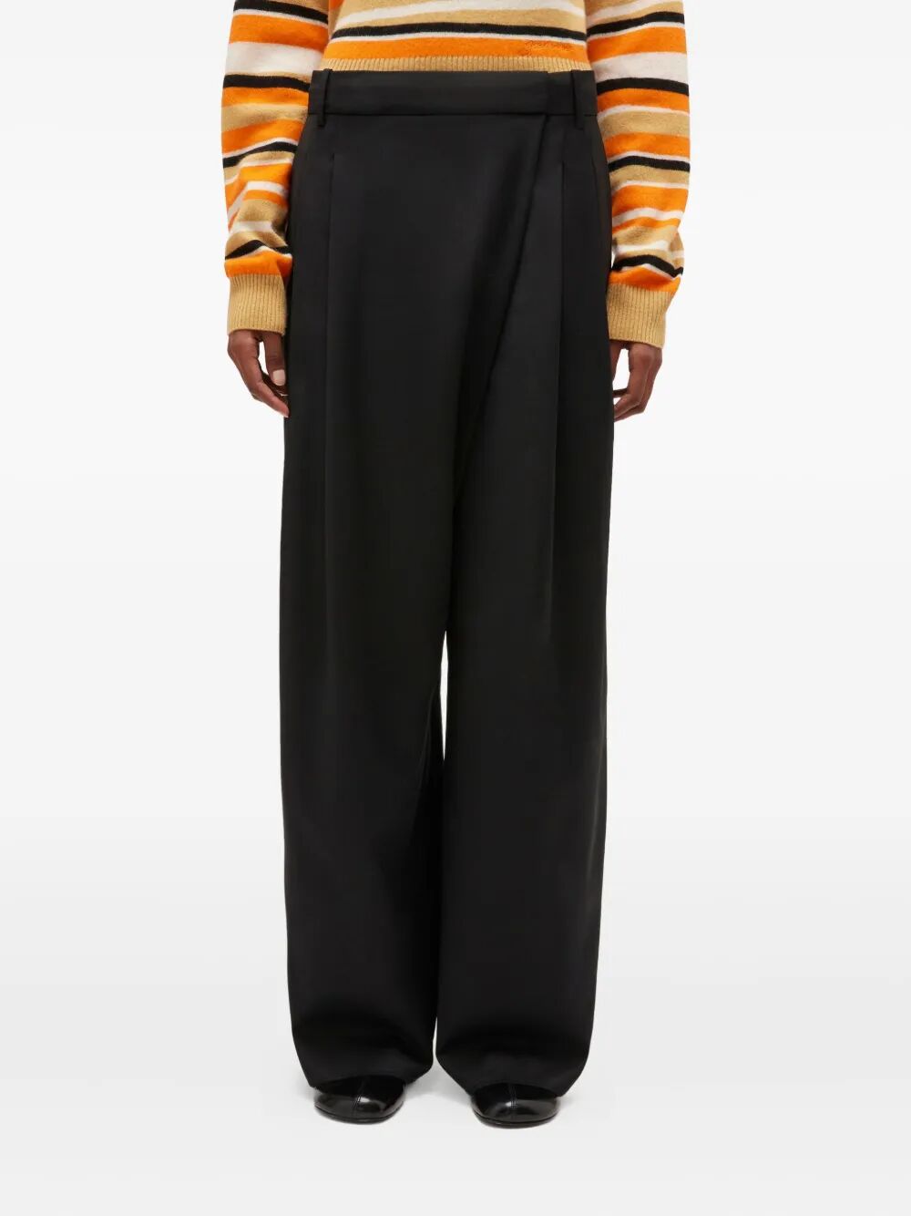 Calendered Wool Mid Waist Pants