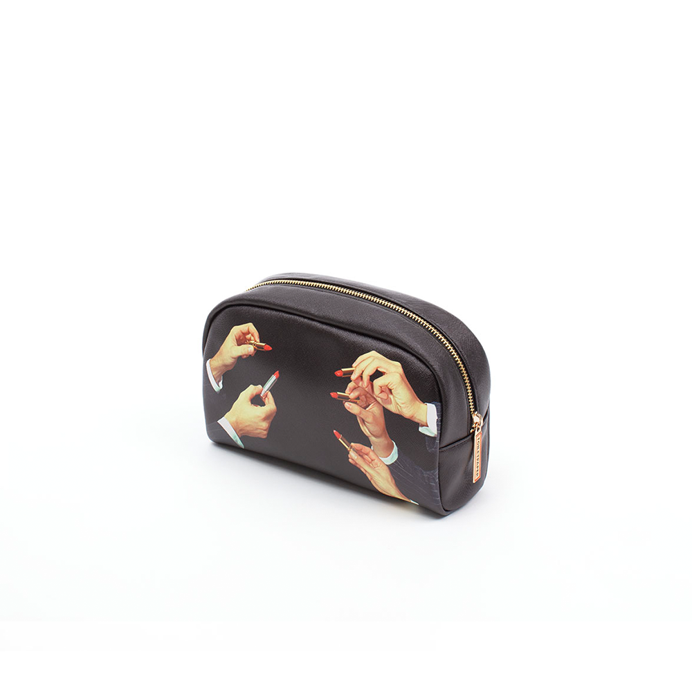 BEAUTY-CASE IN PU STAMPATO "TOILETPAPER" Cm. 23x8 h.13 - LIPSTICK BLACK