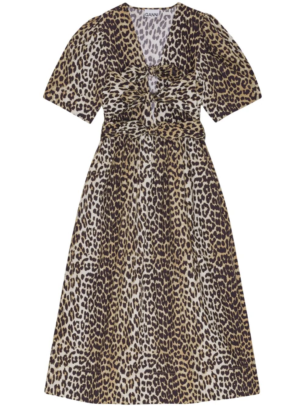 Printed Cotton Tie Strap Midi Dress