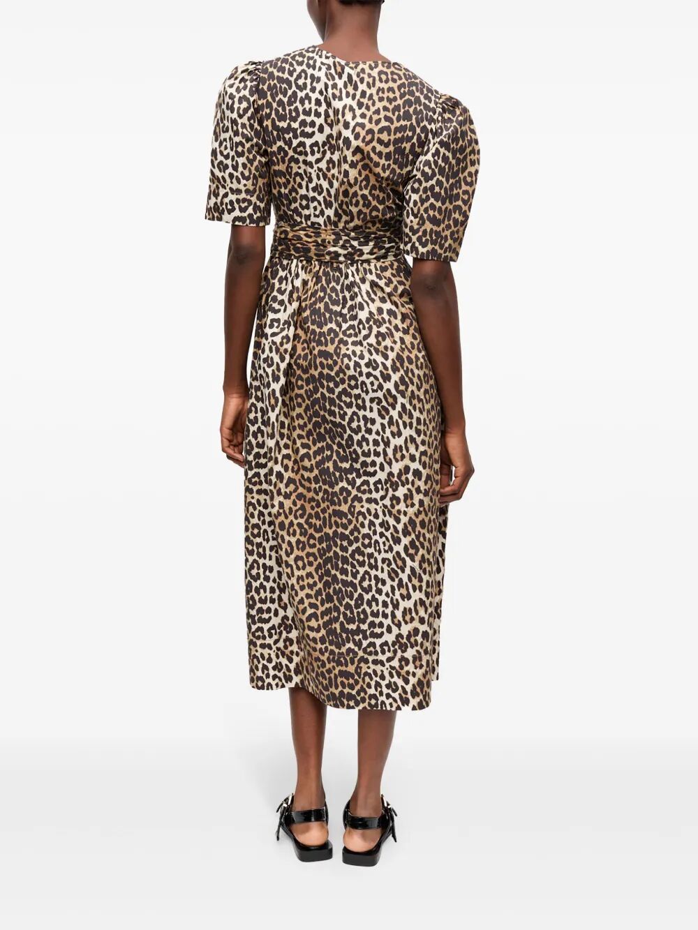 Printed Cotton Tie Strap Midi Dress