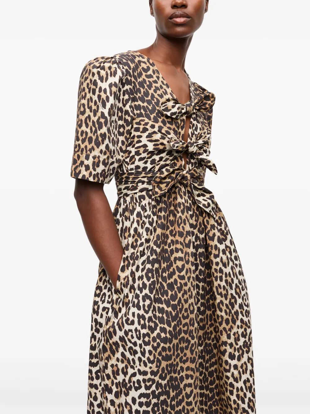 Printed Cotton Tie Strap Midi Dress