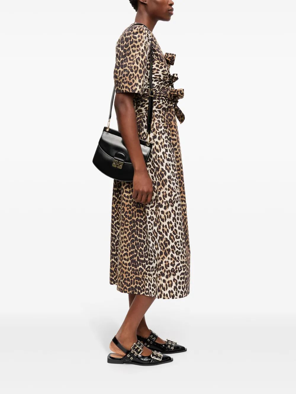 Printed Cotton Tie Strap Midi Dress