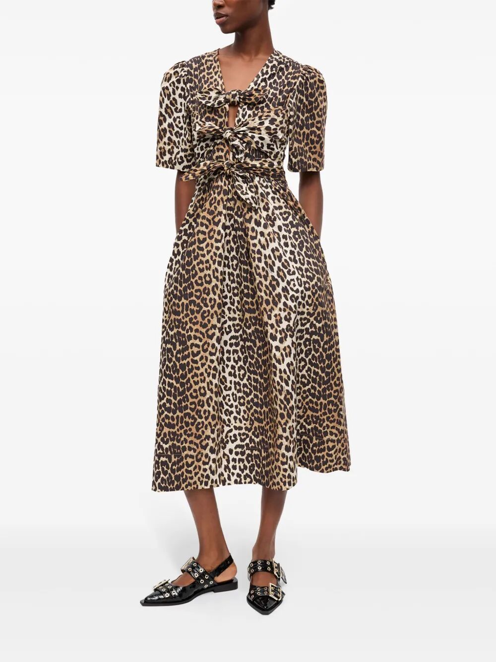 Printed Cotton Tie Strap Midi Dress