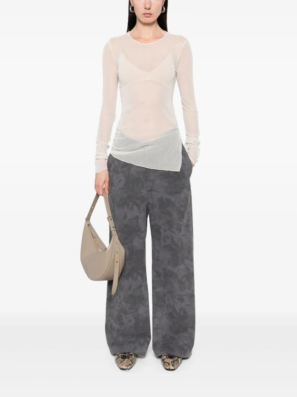 Top in mesh a maniche lunghe