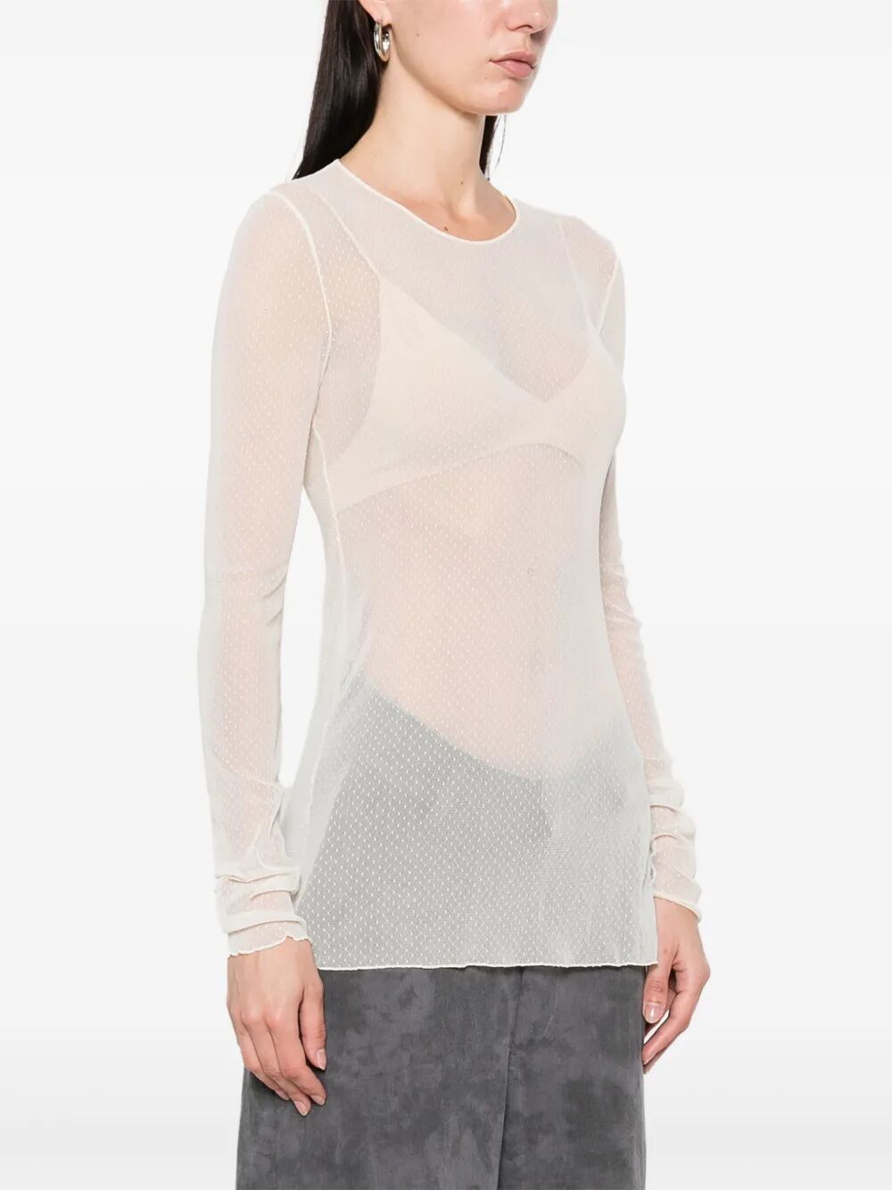 Top in mesh a maniche lunghe