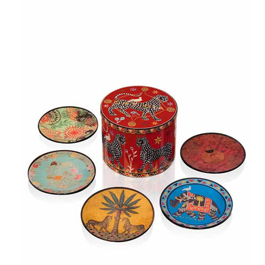 TIN 5 GLASS PLATES RED