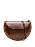 Borsa in pelle marrone con tracolla e motivo decorativo in oro