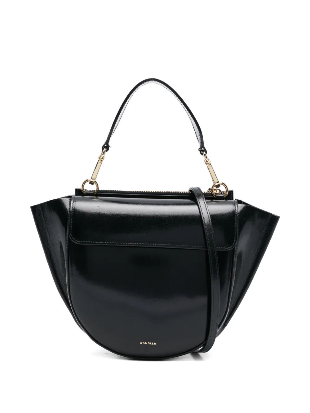 Borsa a forma di sella in pelle lucida con taschino