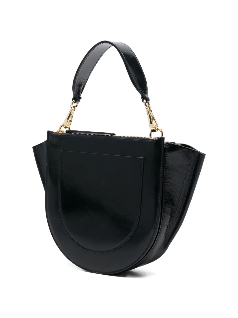 Borsa a forma di sella in pelle lucida con taschino