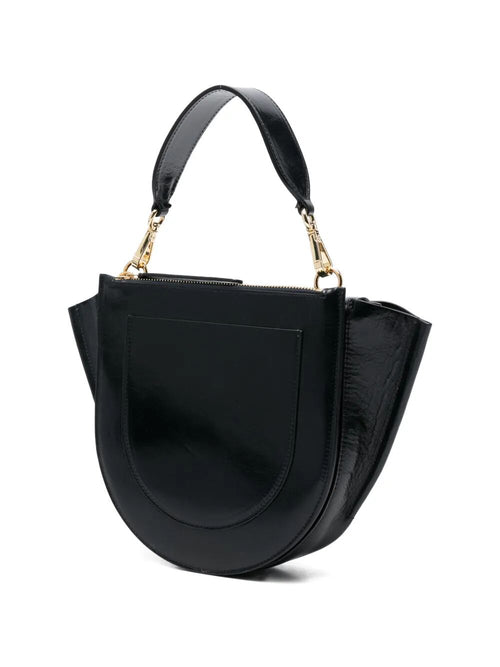Borsa a forma di sella in pelle lucida con taschino
