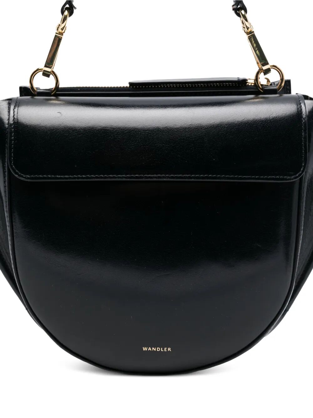 Borsa a forma di sella in pelle lucida con taschino