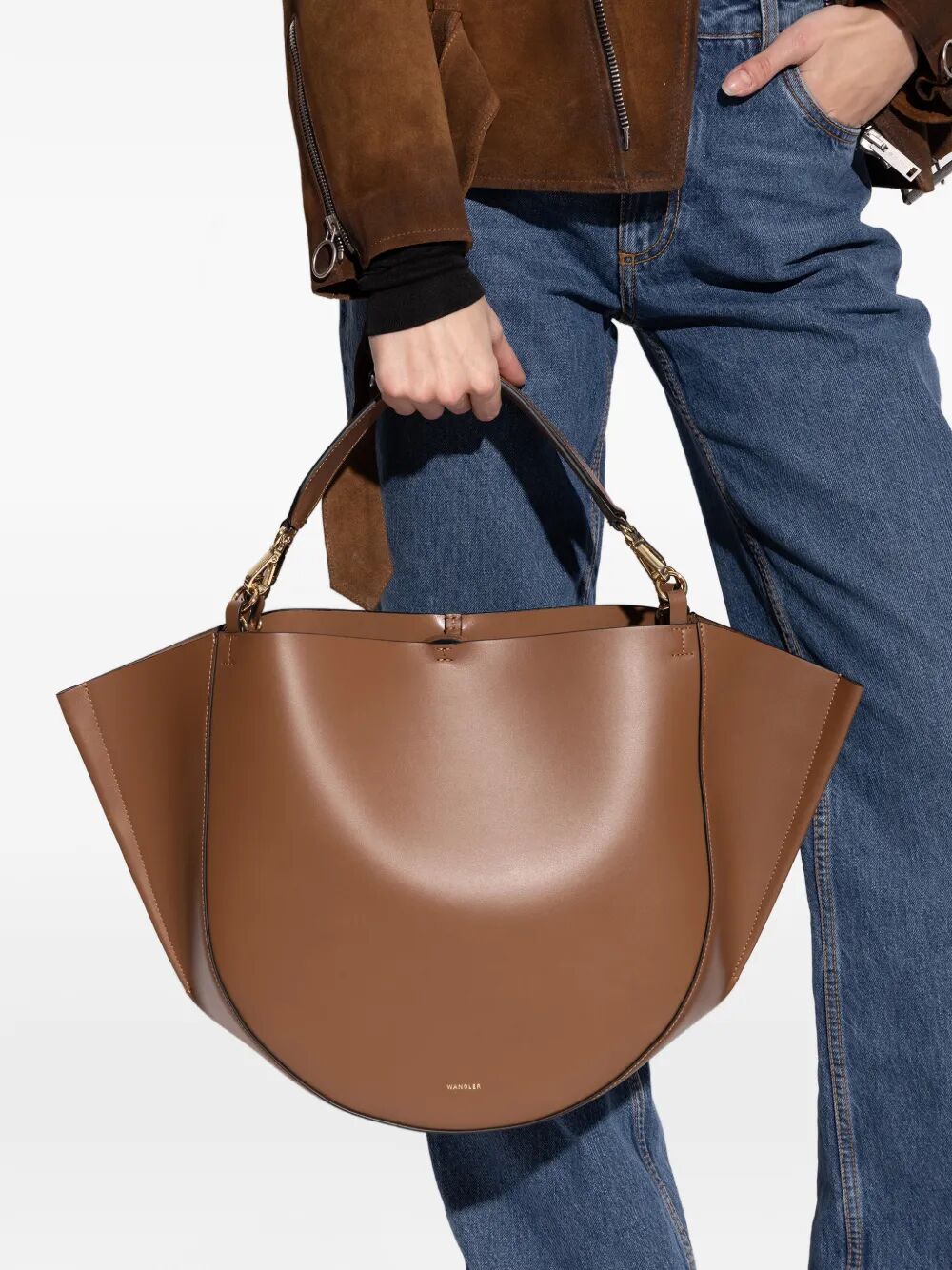 Borsa in pelle marrone con manici
