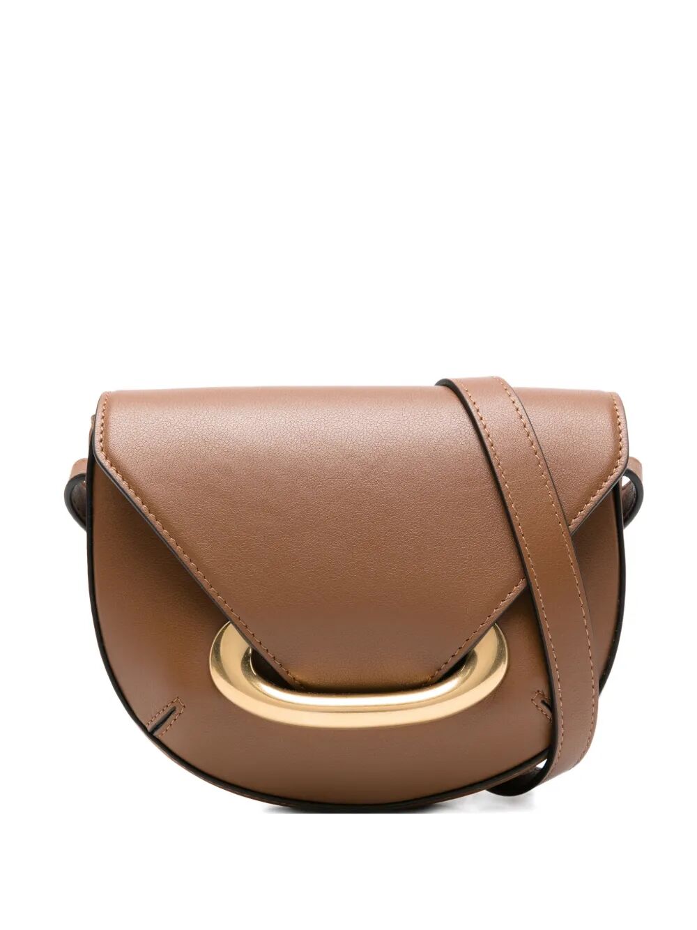 Borsa in pelle marrone con tracolla e chiusura in oro