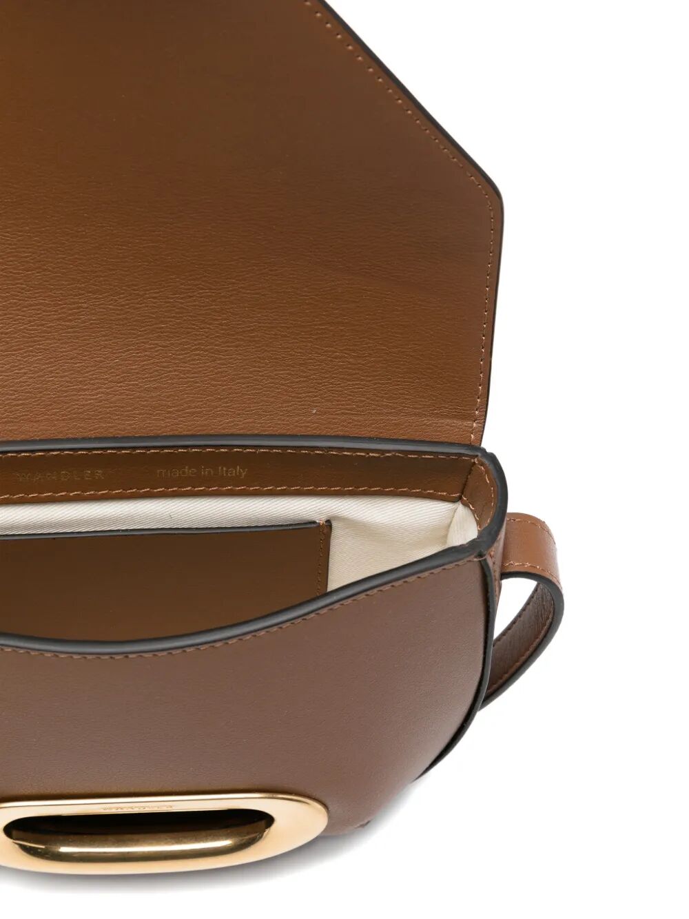 Borsa in pelle marrone con tracolla e chiusura in oro