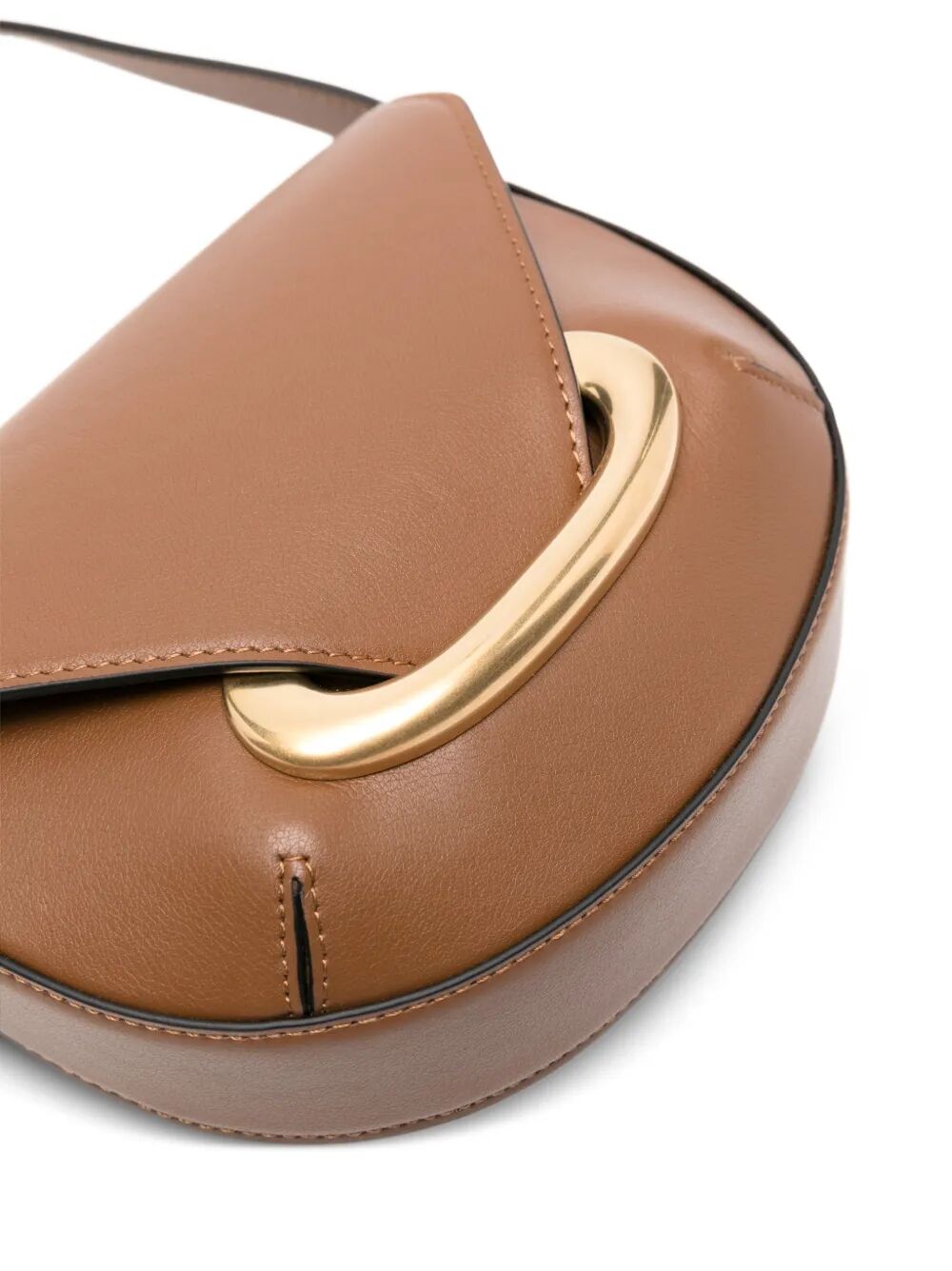 Borsa in pelle marrone con tracolla e chiusura in oro
