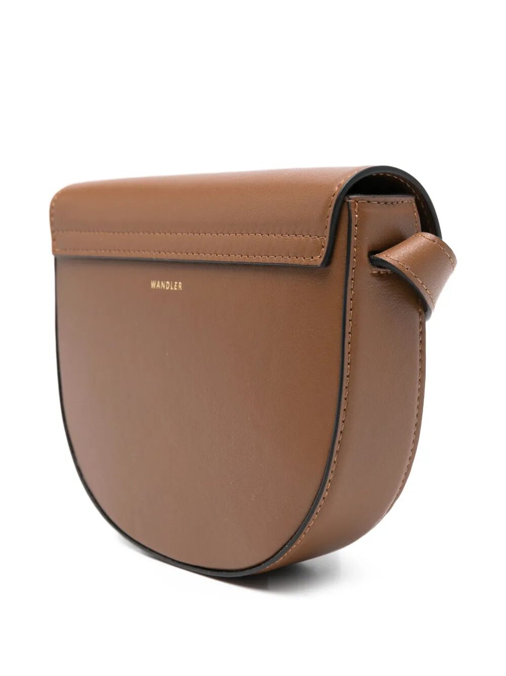 Borsa in pelle marrone con tracolla e chiusura in oro