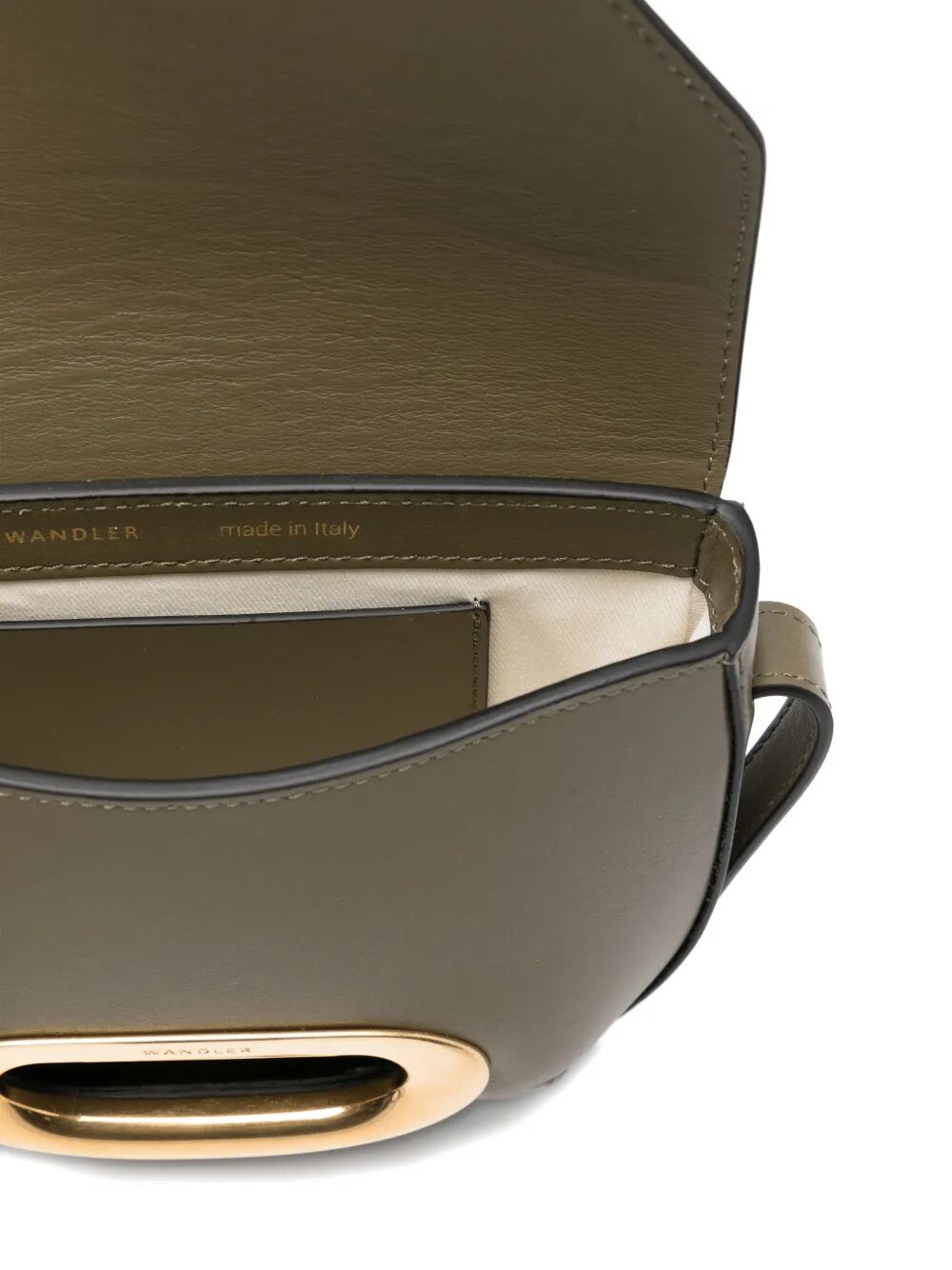 Borsa in pelle  color verde oliva con chiusura in oro e tracolla