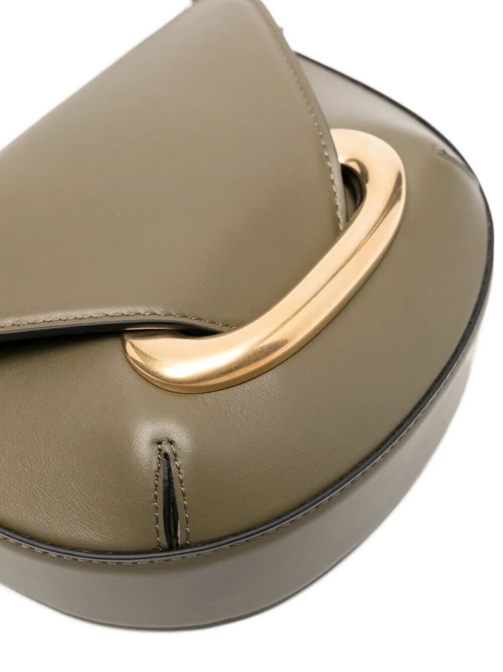 Borsa in pelle  color verde oliva con chiusura in oro e tracolla