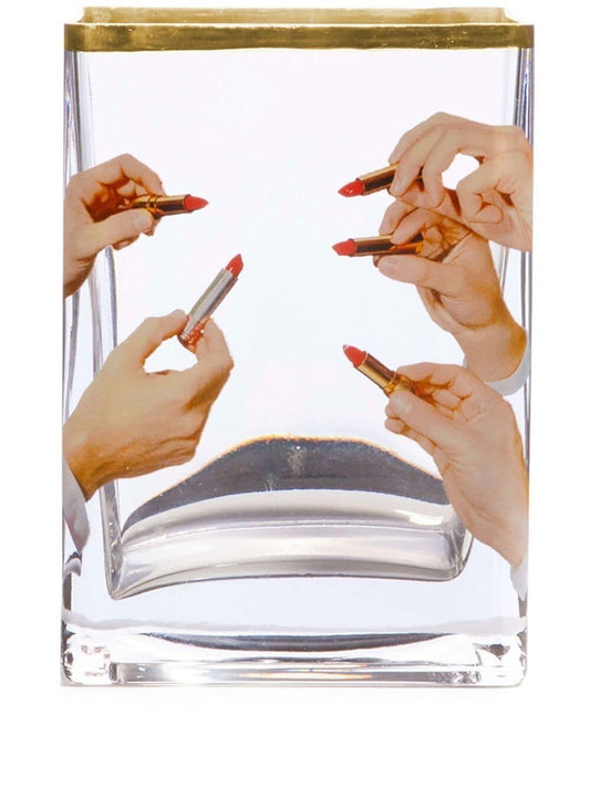 VASO IN VETRO "TOILETPAPER" Cm. 10x8 h.14 - LIPSTICKS