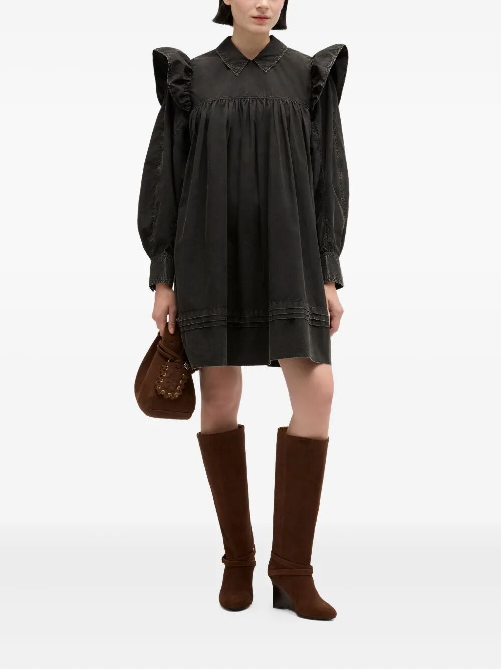 Garment Dyed Cotton Mini Frill Dress