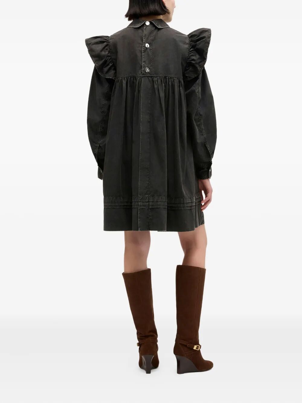 Garment Dyed Cotton Mini Frill Dress