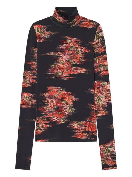Printed Shiny Jersey Turtleneck