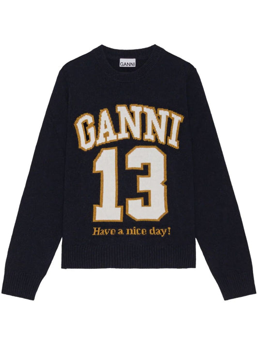 Graphic Wool Mix Baseball Crewneck
