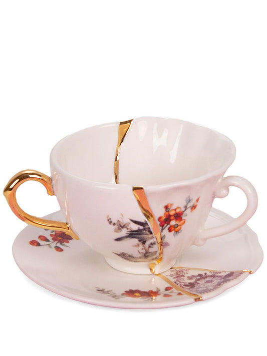 SET DA TE CON TAZZA E PIATTINO IN PORCELLANA E ORO "KINTSUGI" #1