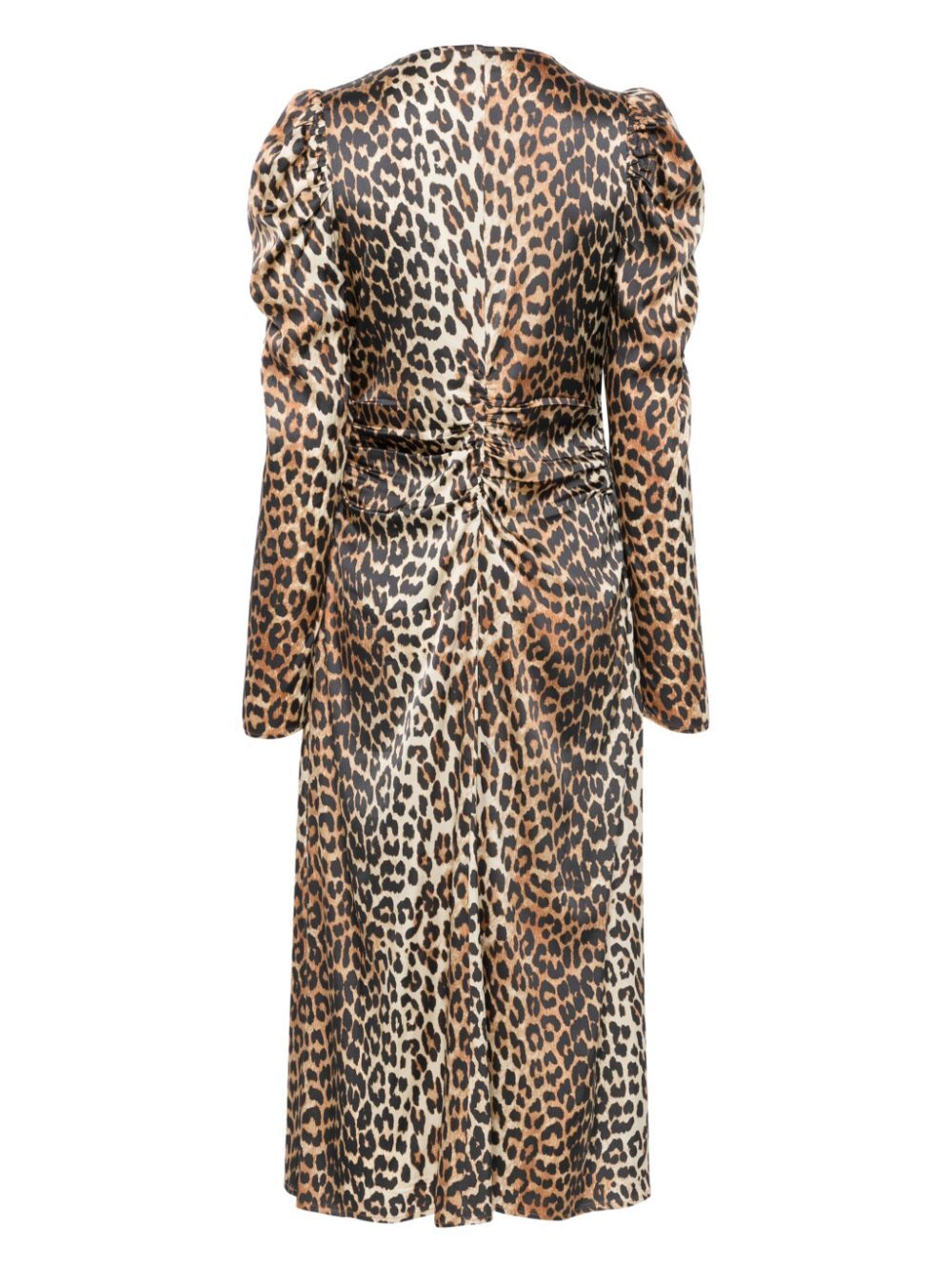 Printed Satin Ruched Midi Dress