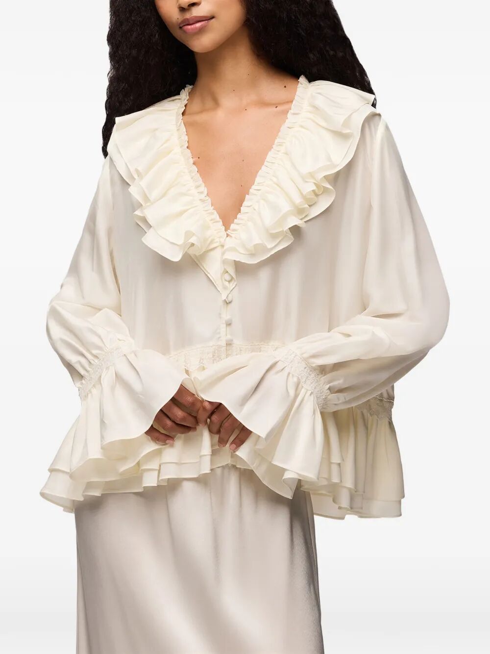 Viscose Silk Habotai Frill Blouse