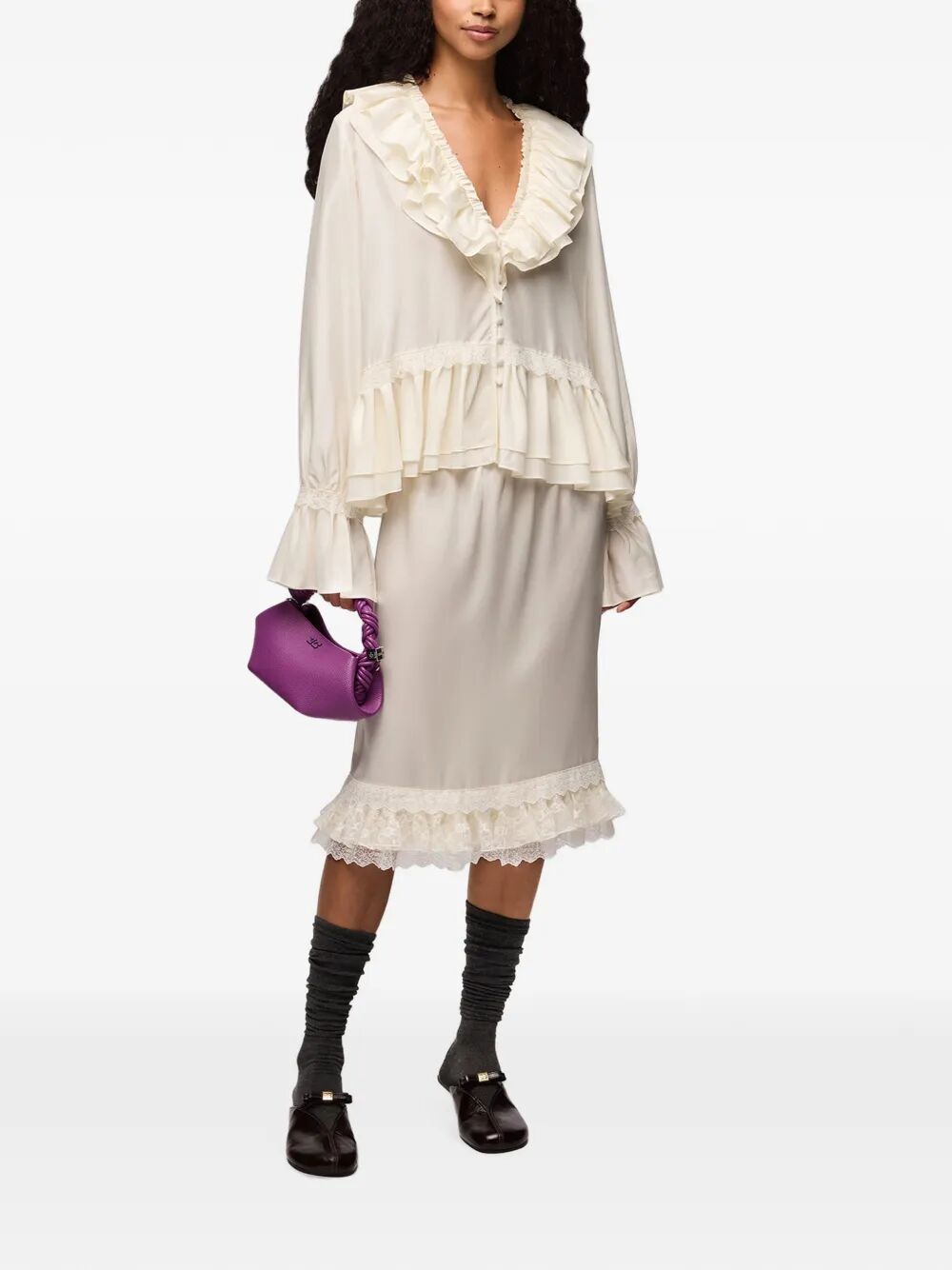 Viscose Silk Habotai Frill Blouse