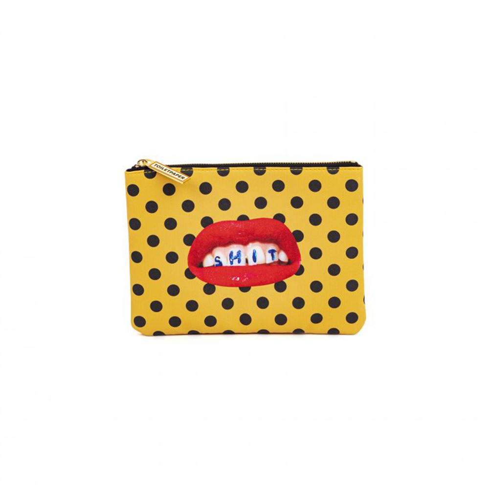 BUSTA COSMESI  IN PU STAMPATO "TOILETPAPER" Cm. 21x15,5 - SHIT