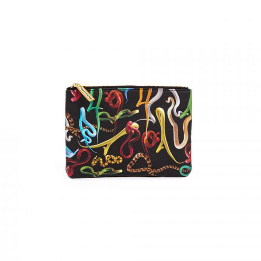 BUSTA COSMESI IN PU STAMPATO "TOILETPAPER" Cm. 21x15,5 - SNAKES