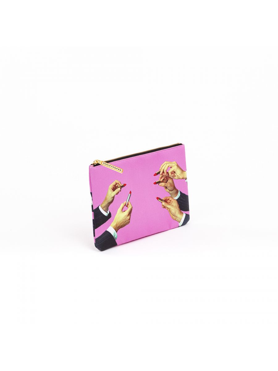 BUSTA COSMESI IN PU STAMPATO "TOILETPAPER" Cm. 21x15,5 - LIPSTICKS PINK