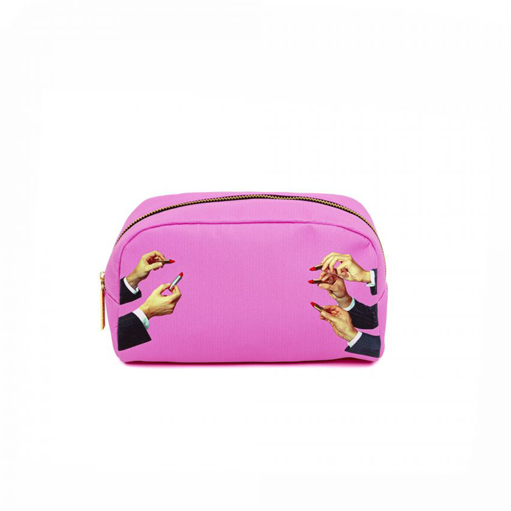 BEAUTY-CASE IN PU STAMPATO "TOILETPAPER" Cm. 23x8 h.13 - LIPSTICKS PINK