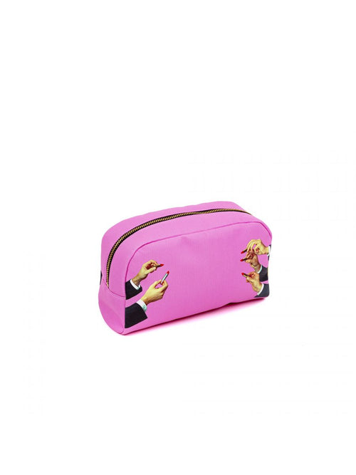 BEAUTY-CASE IN PU STAMPATO "TOILETPAPER" Cm. 23x8 h.13 - LIPSTICKS PINK