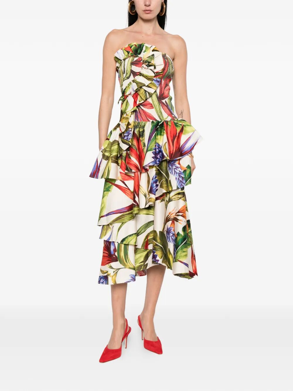 FLORART SAND STRAPLESS MAXI DRESS