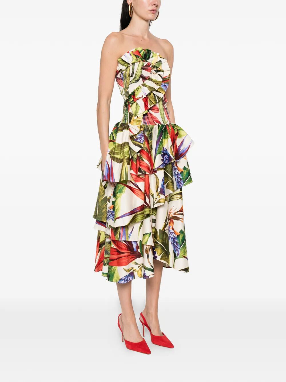 FLORART SAND STRAPLESS MAXI DRESS