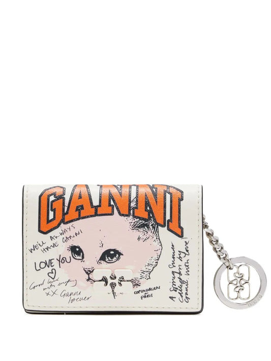 Ganni Card Holder With Flap Cat Signature